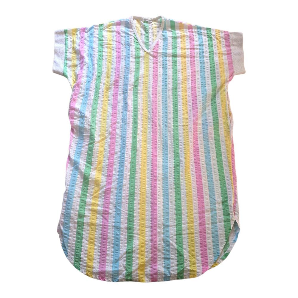 Vintage Miss Elaine Rainbow Striped Caftan Swim Cover Up Bathgown OSFM